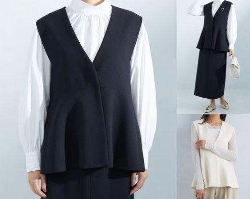 green label relaxingショート丈プリーツジレ