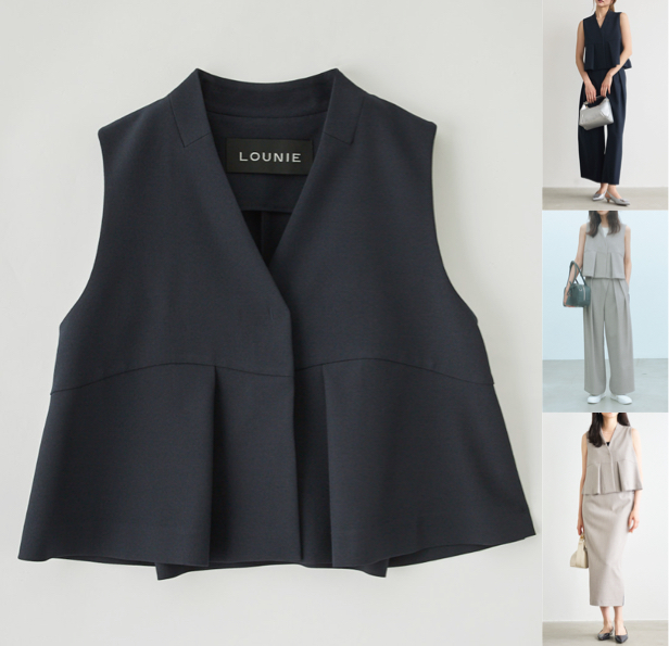 lounieネイビーのショート丈ジレ