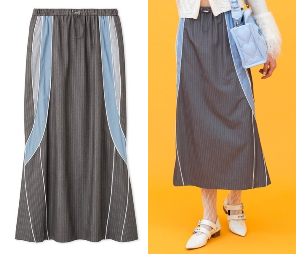 FURFUR(ファーファー)グレー✕ブルーの配色スカート