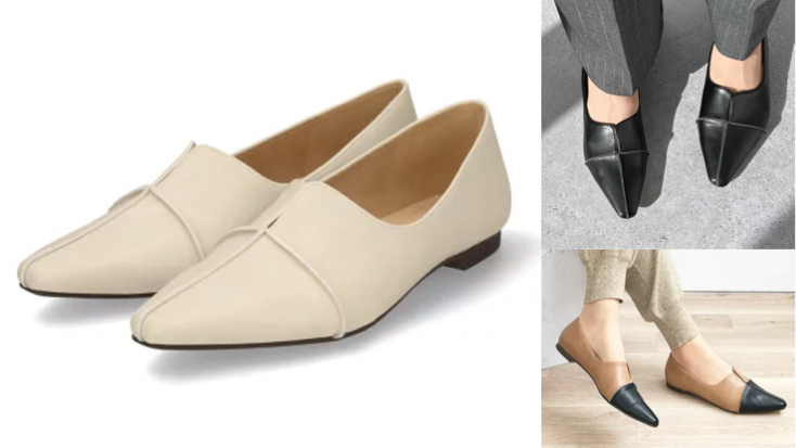 MAMIAN(マミアン) アイボリーのスクエアフラットシューズ