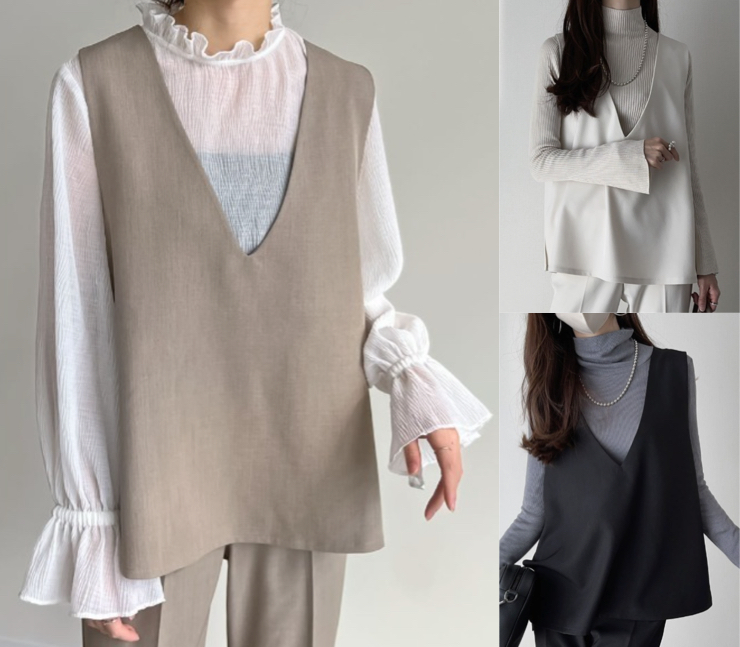 Re:EDIT(リエディ)ベージュのvネックベスト