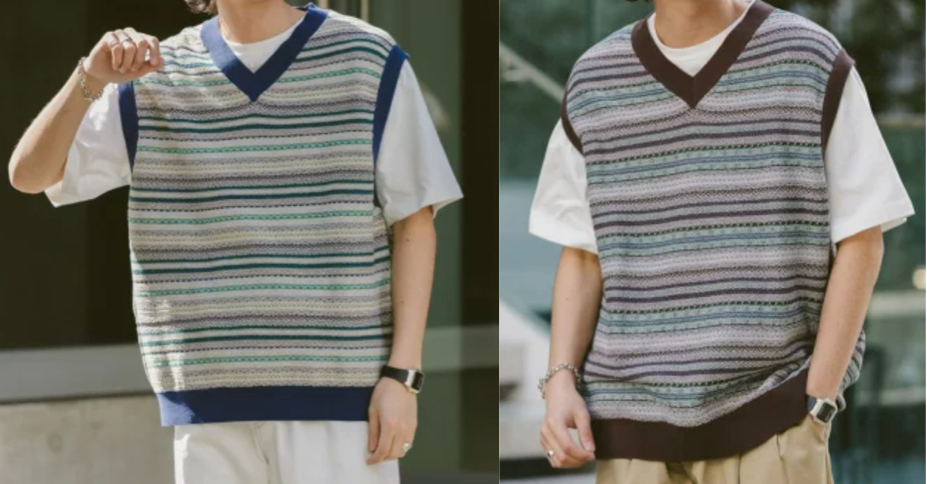 RAGEBLUE（レイジブルー）ネイビーxグリーンのボーダーベスト