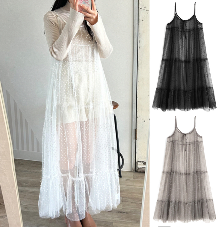 GRL（グレイル）ホワイトのドット柄キャミワンピース