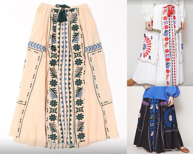 チャイハネアイボリーのバフラ刺繍ロングスカート