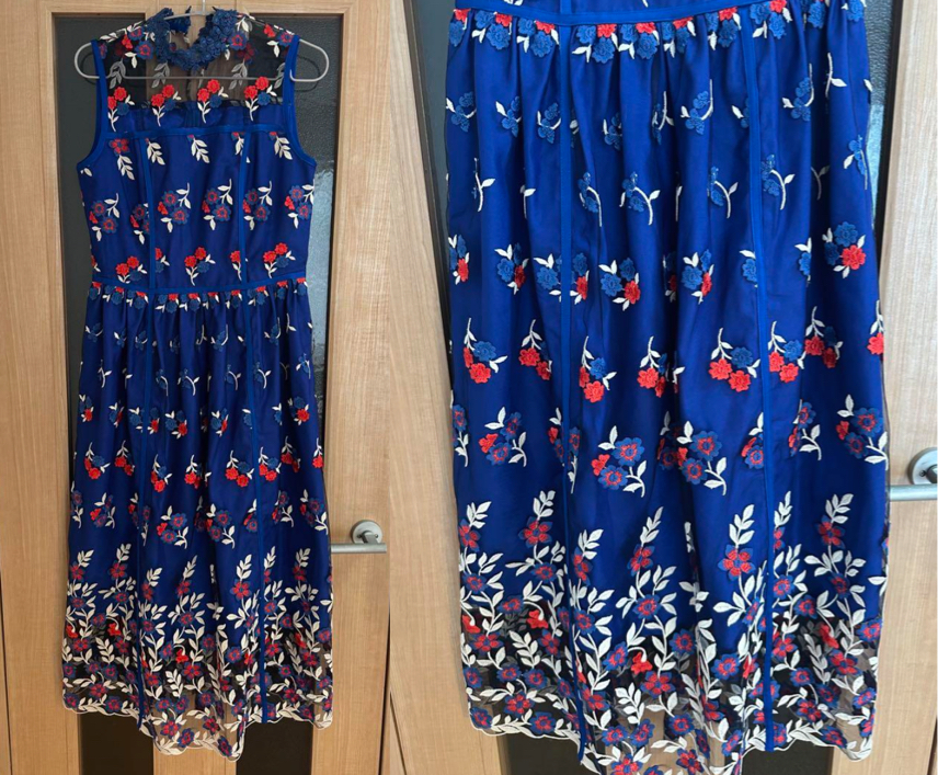 RESYU RYUブルーのフラワー柄ロングスカート