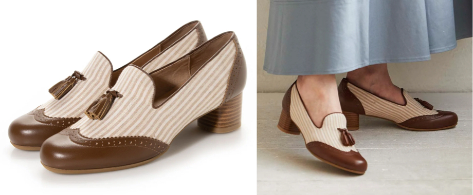 ing(イング)ベージュのストライプ柄パンプス