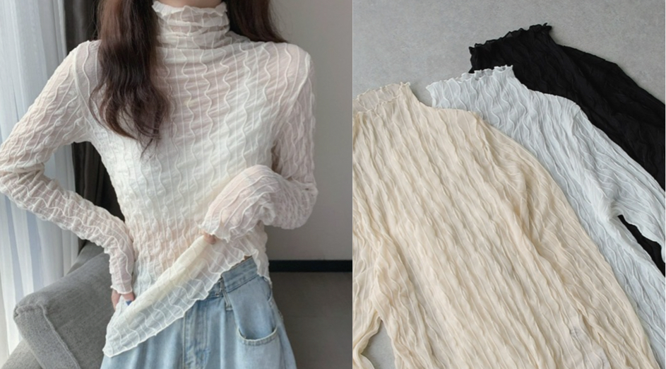 SEU(エスイーユー)ホワイトのシアーメッシュトップス