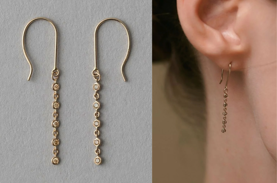 ete bijoux(エテ)ゴールドxダイヤのロングピアス