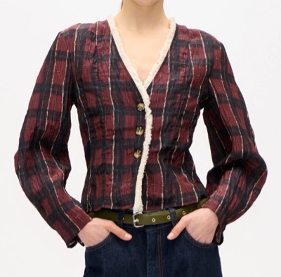 BAUM UND PFERDGARTEN（バウムウンドヘルガーデン）ブラウンのチェック柄カーディガン