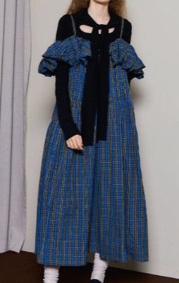 MAISON SPECIAL(メゾン スペシャル)ネイビーのチェック柄ボリュームワンピース