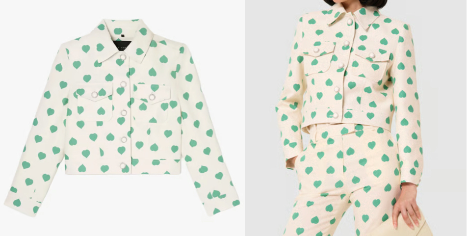 TARA JARMON(タラ ジャーモン)ホワイトxグリーンのハート柄ジャケット