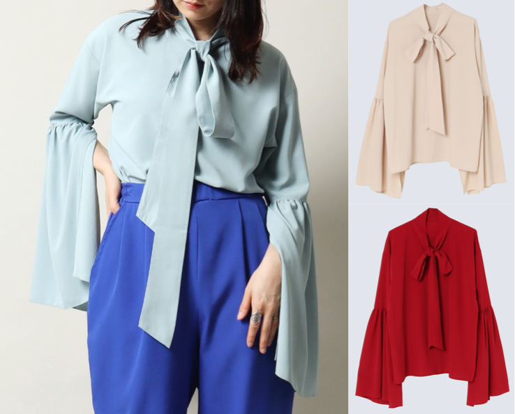 JOUERIRE(ジュエリル)サックスブルーのボウタイブラウス