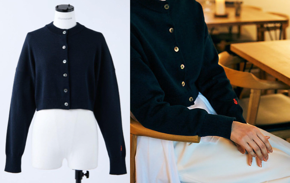 nagonstansネイビーの袖ロゴカーディガン