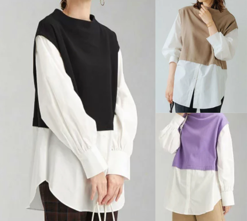 UNITED ARROWS（ユナイテッドアローズ）ブラックxホワイトのレイヤードブラウス