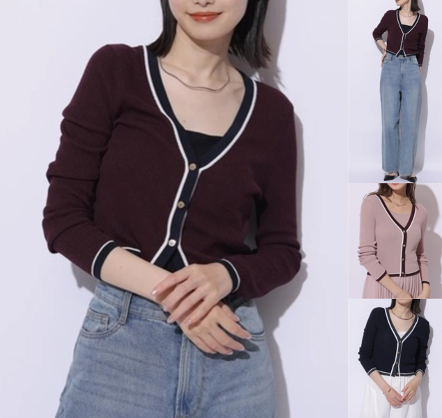 Mystradaブラウンの配色カーディガン