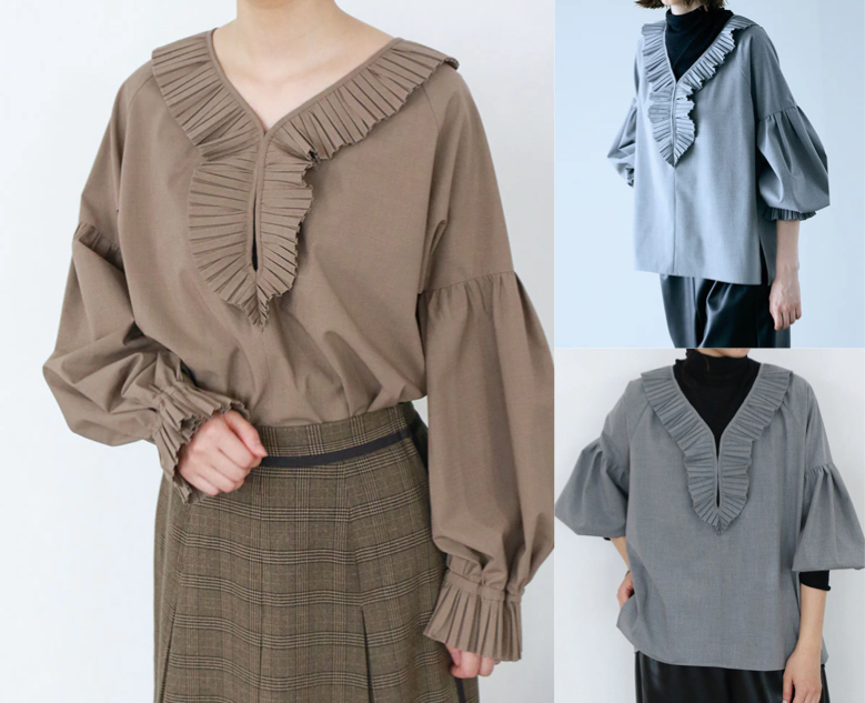 Marilynmoon(マリリンムーン)モカブラウンのプリーツジャボブラウス