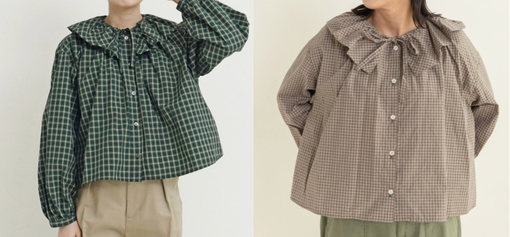 CHILD WOMAN(チャイルドウーマン)グリーンのチェック柄フリルブラウス