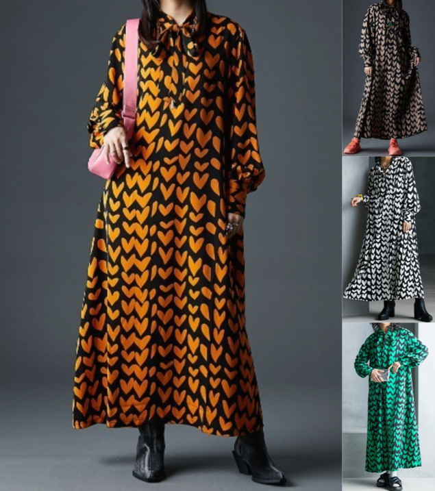 GEVS.（ジェイヴィス）ブラックxオレンジのハート柄ワンピース