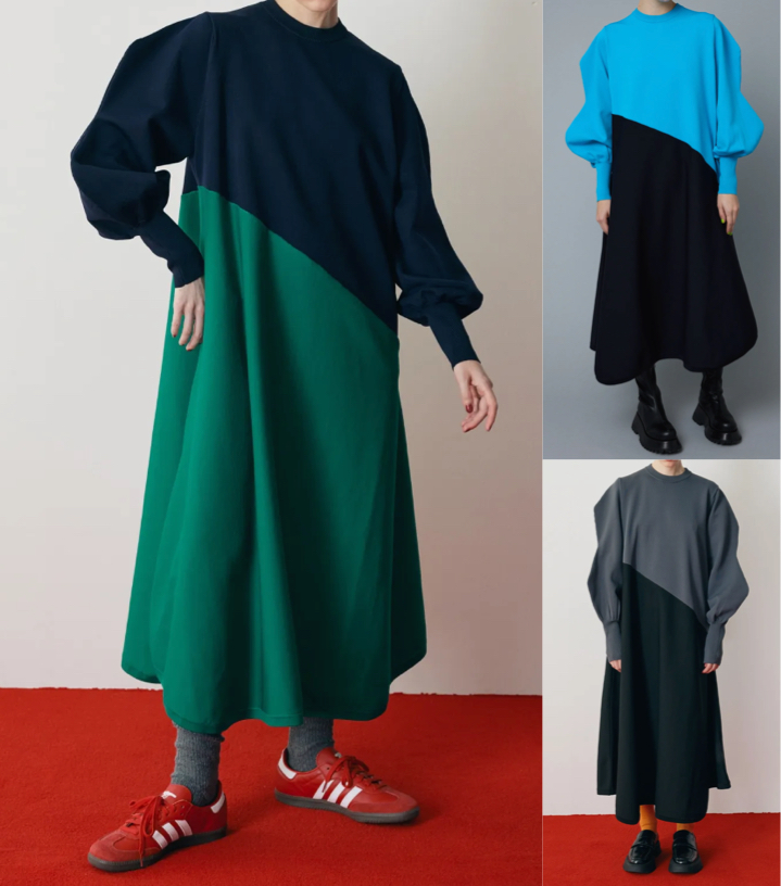 HeRIN.CYE（ヘリンドットサイ）ネイビーxグリーンのニットワンピース