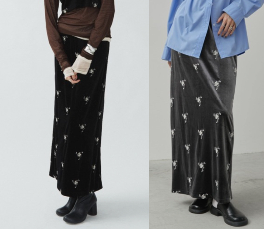 Aunt Marie's（アントマリーズ）ブラックの小花柄ナロースカート