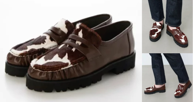 Launa lea(ラウナレア)ホワイトxブラウンのギャザーローファー