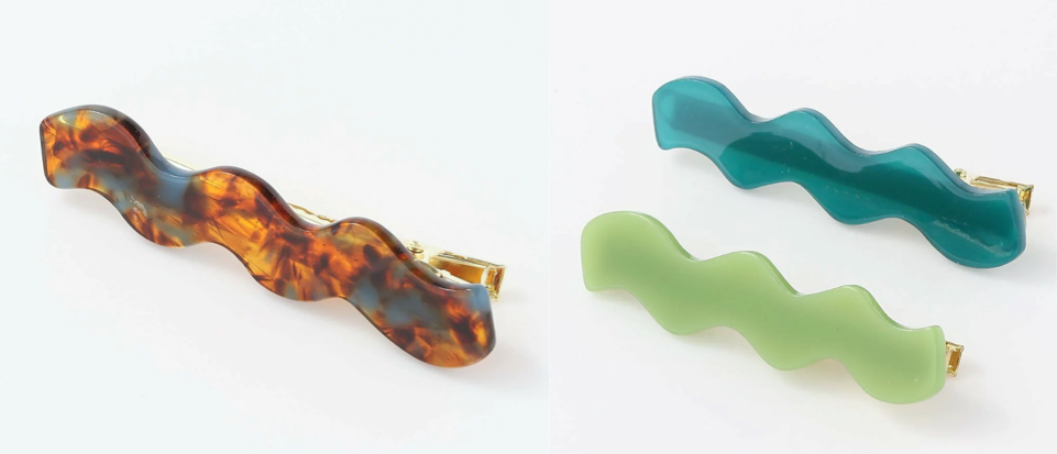 Fun&Daily（ファンアンドデイリー）ブラウン&グリーンのウェーブヘアピン