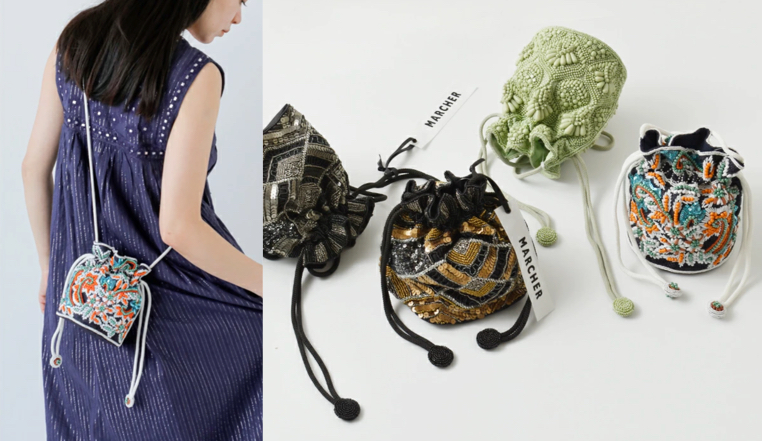 MARCHERフラワー柄のビーズショルダーバッグ