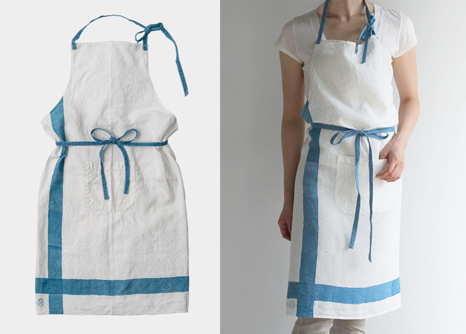 Lino e Linaホワイト×ブルーのエプロン