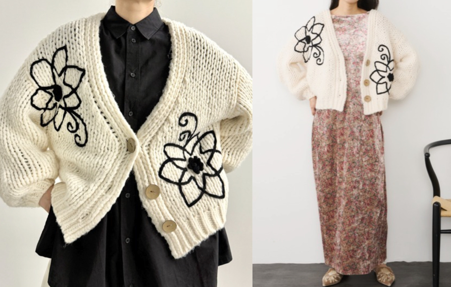 Libra Cueホワイトのフラワー柄カーディガン