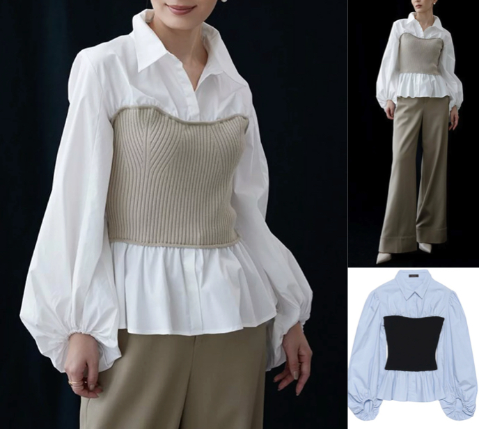 アニュアンスリブドッキングシャツ