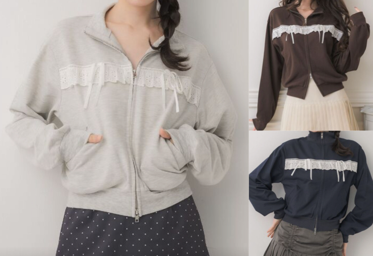 ems excite(エムズエキサイト)グレーのレース&リボンジャケット