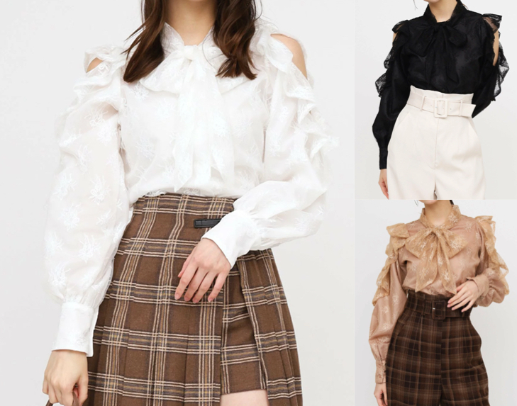 ROYAL PARTY(ロイヤルパーティ)ホワイトのショルダーリボンブラウス