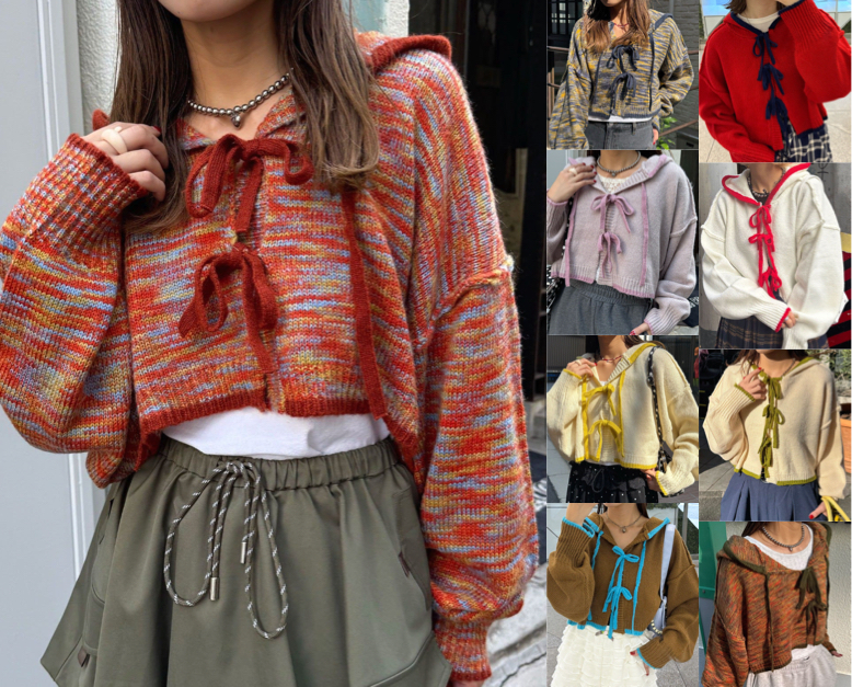 CIAOPANIC（チャオパニック）赤い配色リボンフーディーニット