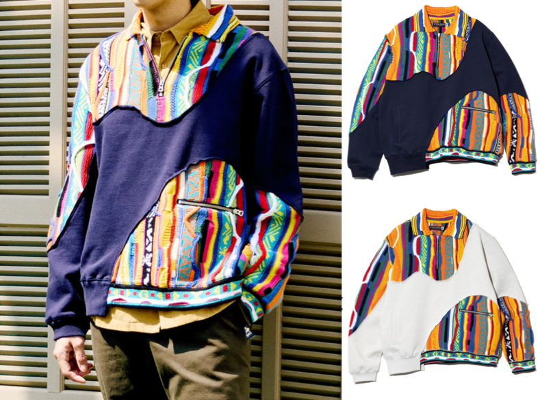 go slow caravan（ゴースローキャラバン）イエローxネイビーのハーフZIPスウェット