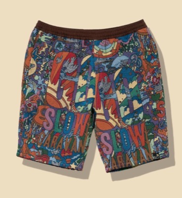 go slow caravan（ゴースローキャラバン）ブラウンxブルーのサイケ柄ショートパンツ