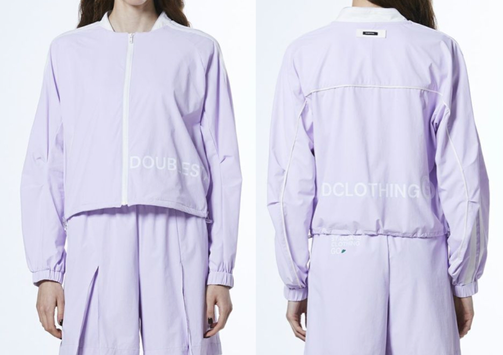 ライトパープルのロゴナイロンブルゾン