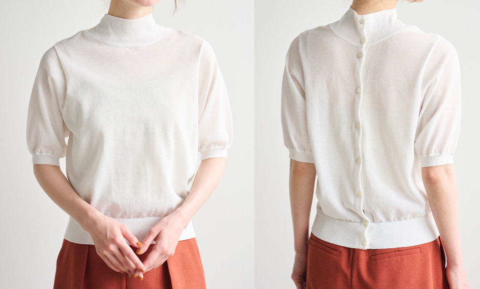 LOUNIE(ルーニィ)ホワイトのシアーハイネックニット