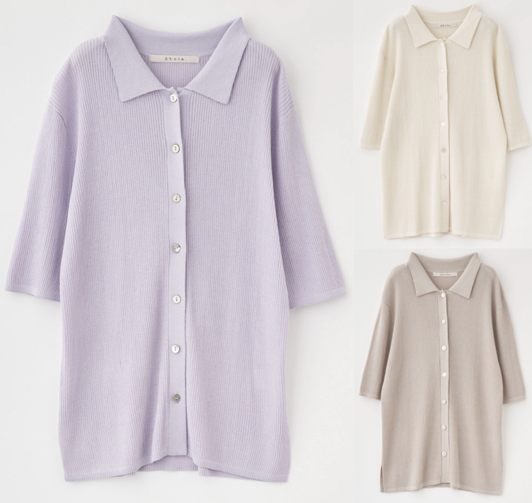 Stola.(ストラ)ライトパープルの襟付きシアーニット