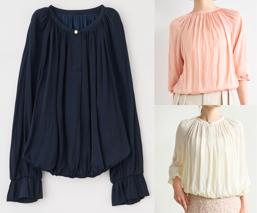 LOUNIE(ルーニィ)ネイビーのギャザーブラウス