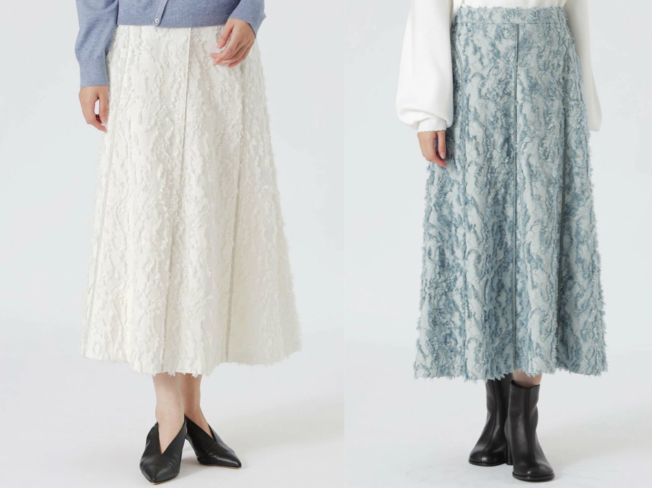 LOVELESS(ラブレス)ホワイトのジャカードフレアスカート