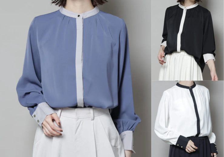 NANO universe(ナノユニバース)ブルー系のバイカラーブラウス
