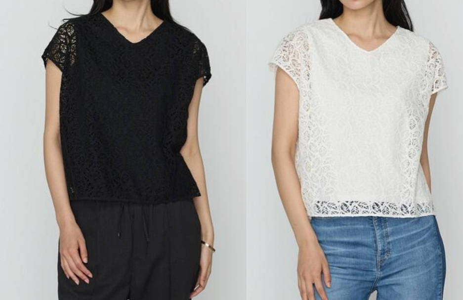 COMME CA（コムサ）ブラックのリーフ柄レースブラウス