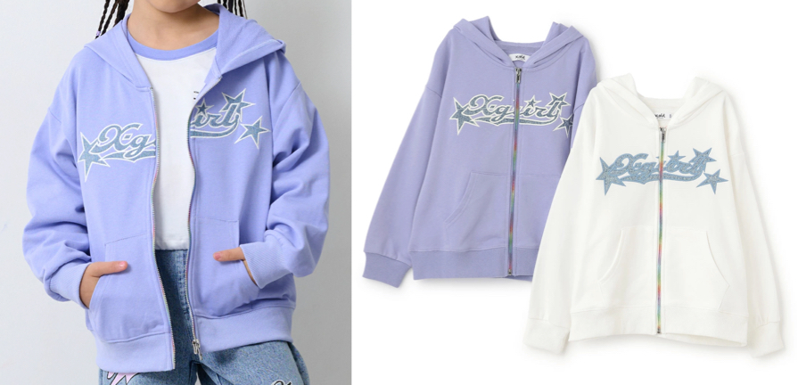 X-girl Stages（エックスガールステージズ）パープルのロゴジップパーカー