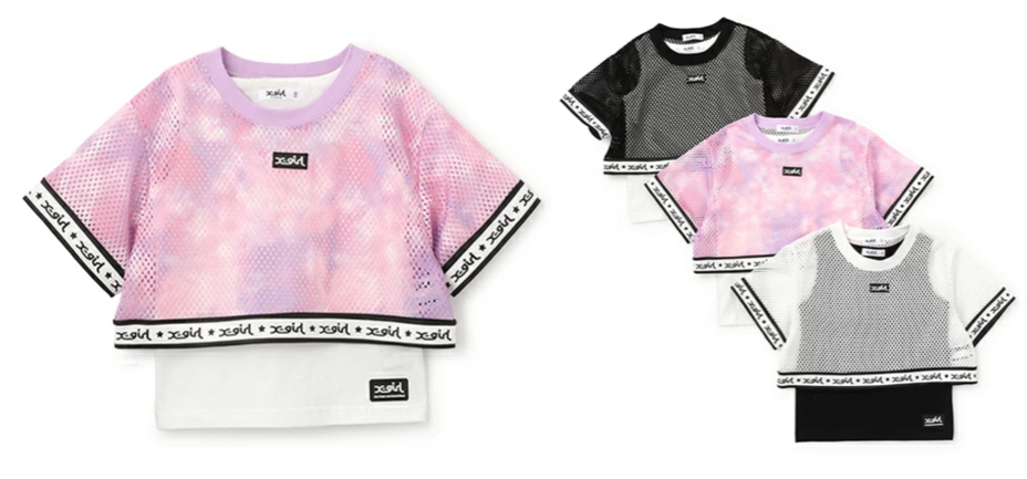 X-girl Stages（エックスガールステージズ）ピンクのメッシュTシャツ