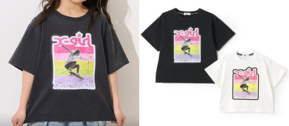 X-girl Stages（エックスガールステージズ）ブラックのプリントTシャツ