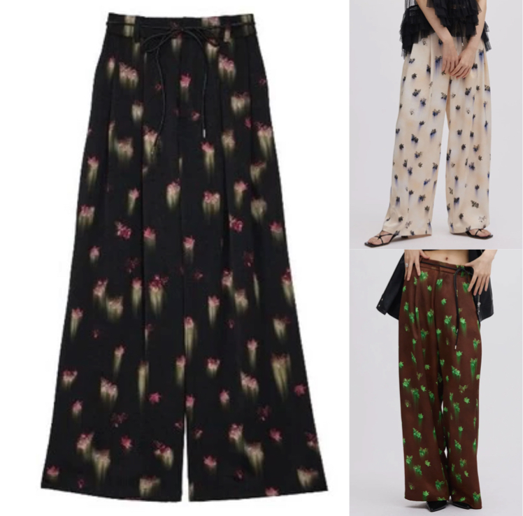 AMERI VINTAGE(アメリビンテージ)ブラックの小花柄パンツ