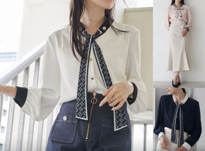 TONAL(トーナル)ホワイトのボウタイブラウス