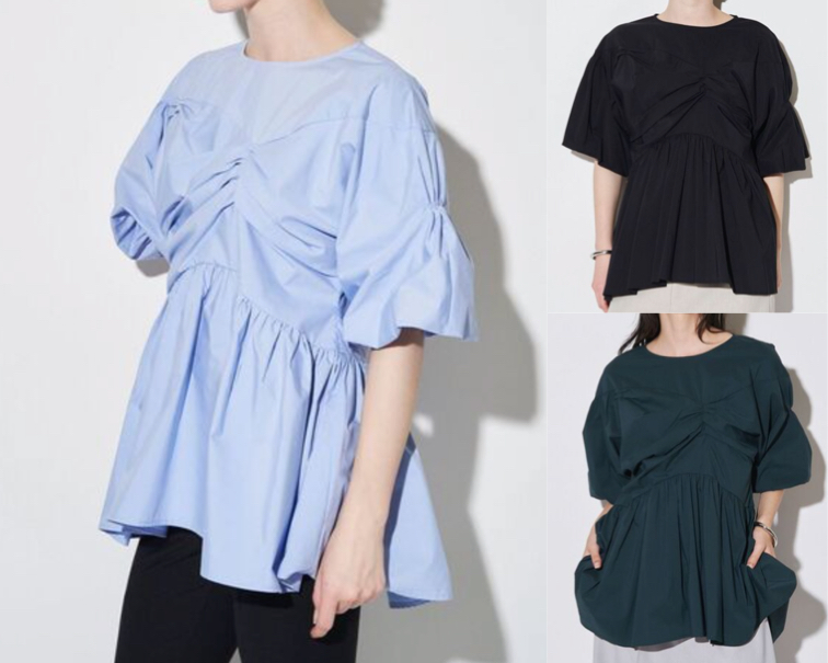 ELENDEEK(エレンディーク)ブルーのギャザーバルーンブラウス