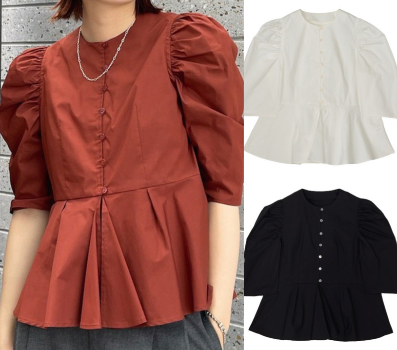 Ameri(アメリ)ブラウンのボリューム袖ブラウス