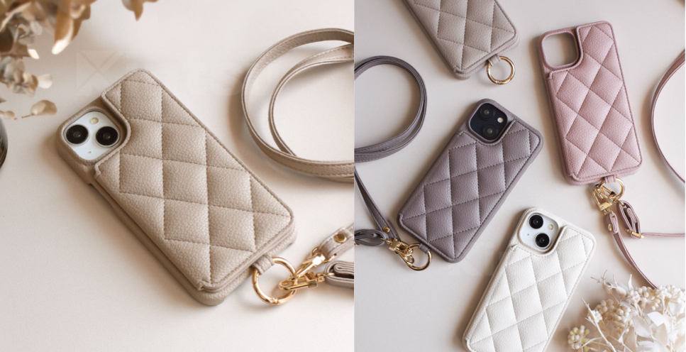 Elegante(エレガンテ)ベージュのキルティングスマホケース